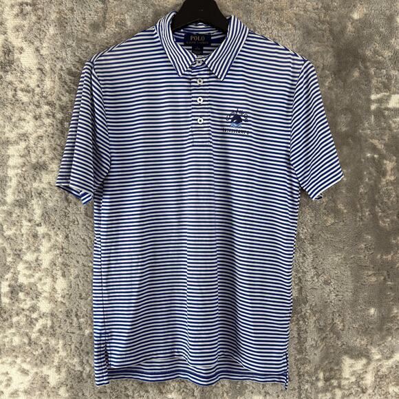 Polo Ralph Lauren Size L Striped Stretch Polo Top Blue White Short Sleeve Collar - Picture 1 of 8